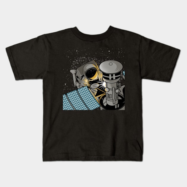 Astronaut Welder Kids T-Shirt by damnoverload
